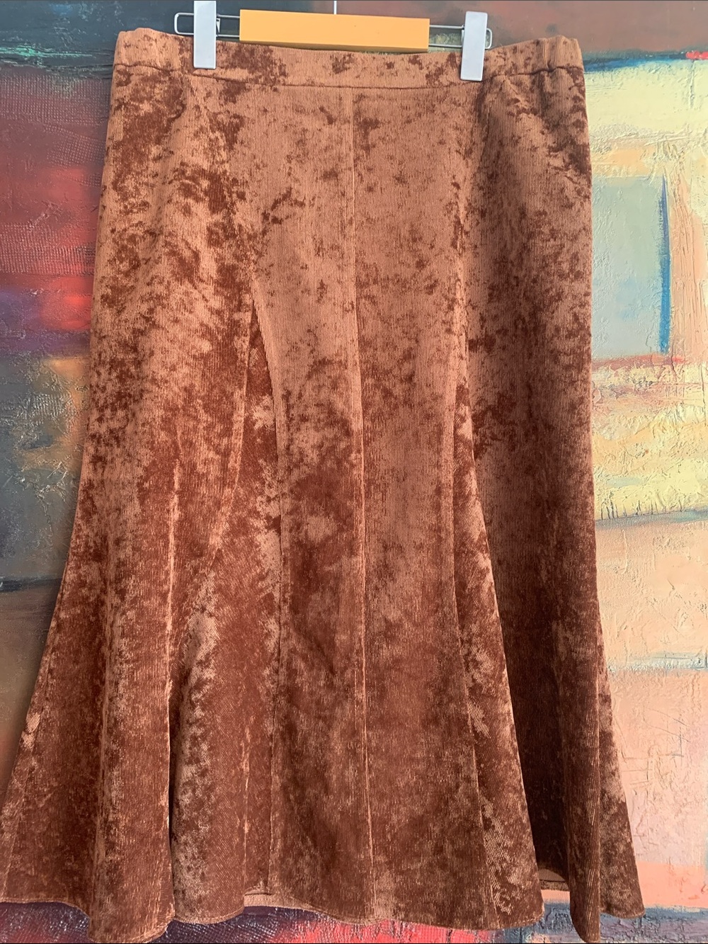 Evita Collection Vintage Copper Velvet Corduroy Fit & Flare Skirt, Sz M-L